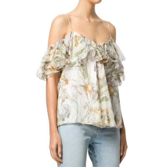 Alexander McQueen Tops - Alexander McQueen Floral Frill Cold Shoulder
Women's Ivory Top Size 42 (L)